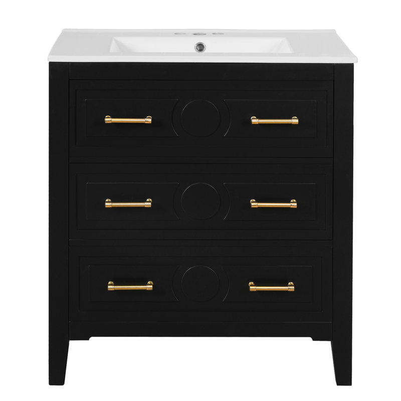 Ensemble de meuble-lavabo avec lavabo en céramique, Noir