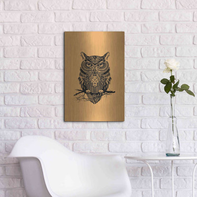 «Millen Pines» «Warrior Owl On Orange» par Rachel Caldwell, art mural en métal