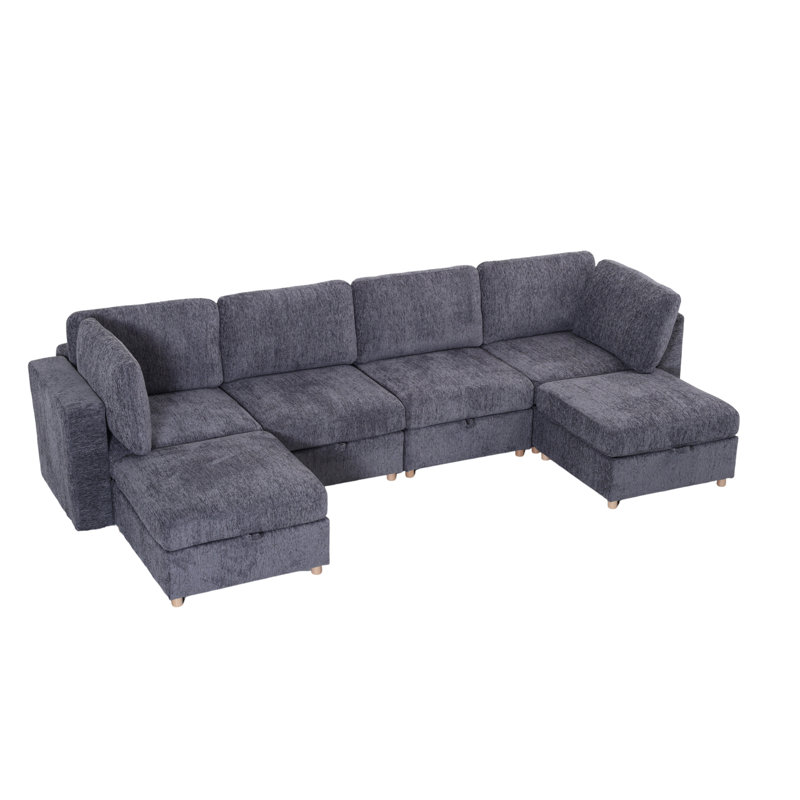 Canapé modulaire modulaire, canapé convertible avec rangement, ensemble de canapés en tissu pliant multifonctionnel, canapé 6 places (gris)