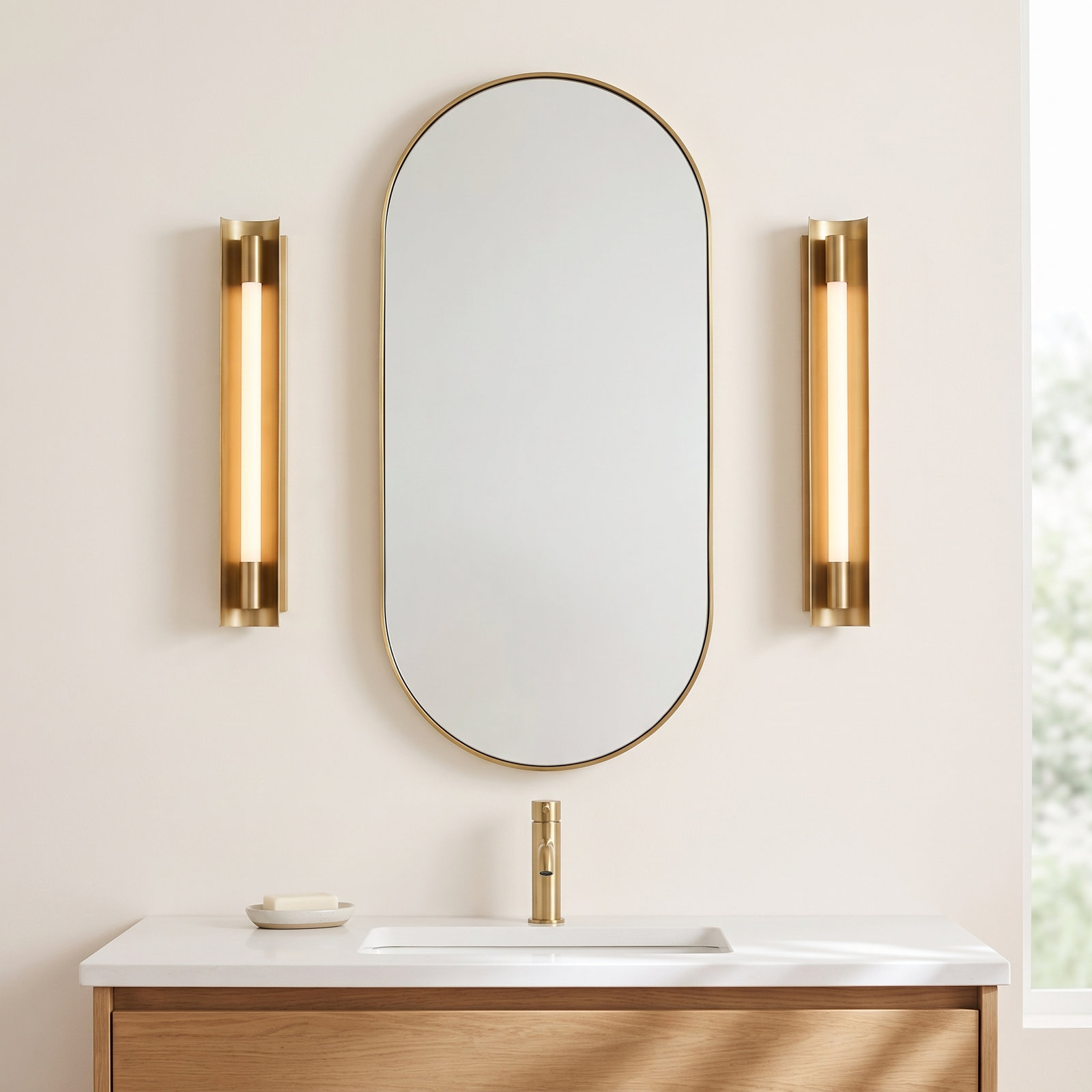 Single Dimmable LED Bath Bar, Burnished Brass