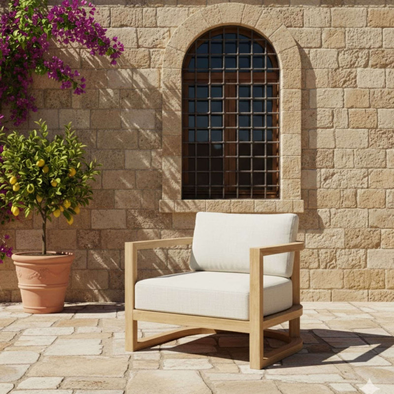 Junus Outdoor 4 - Piece Teak Conversation Set, Cast Slate