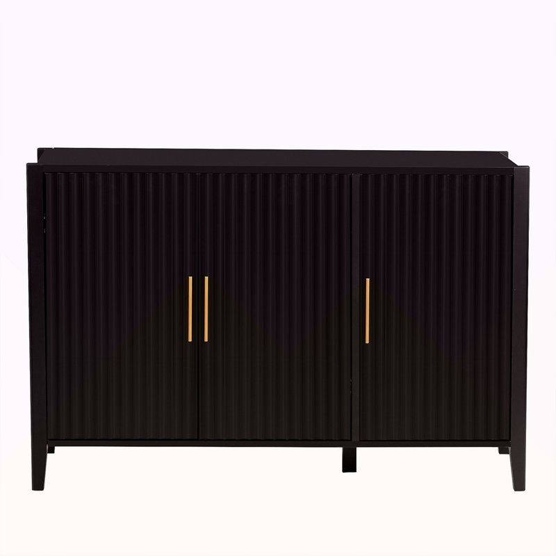 Buffet ondulé à 3 portes avec pieds en pin massif, armoire de rangement à finition peinte de style américain pour le salon, le vestibule, la cuisine et le bureau personnel.