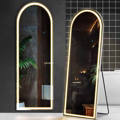 Arched LED Metal Floor Mirror
