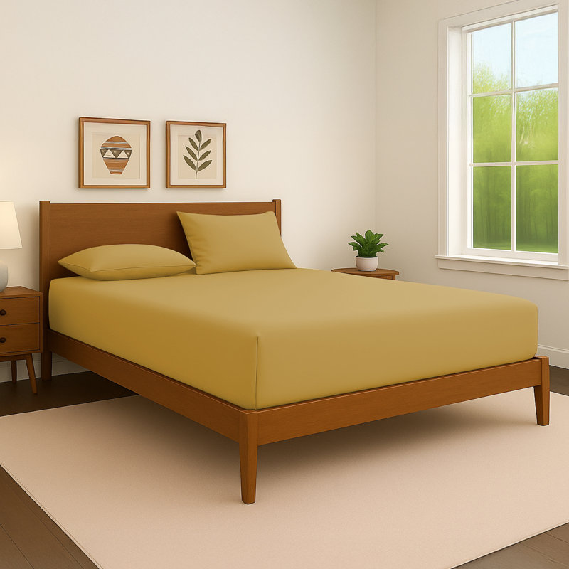 40cm Extra Deep Fitted Sheet – Soft Microfiber, Wrinkle-Free, Cooling, Elastic Corners, Yellow, Kingsize (5')