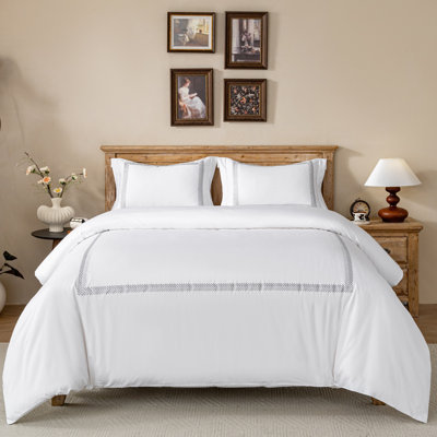  Ensemble de housse de couette en satin de coton à broderies longues