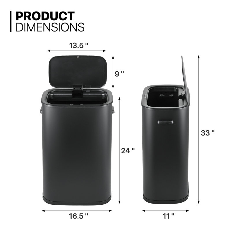 Black 14.5-Gallon Touchless Stainless Steel Automatic Trash Can
