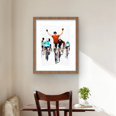 Cyclists at the End of a Race | Framed Matted Print Decor