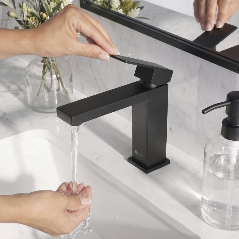 Robinet de salle de bain noir mat monotrou à poignée unique de 6,5 po, Noir mat
