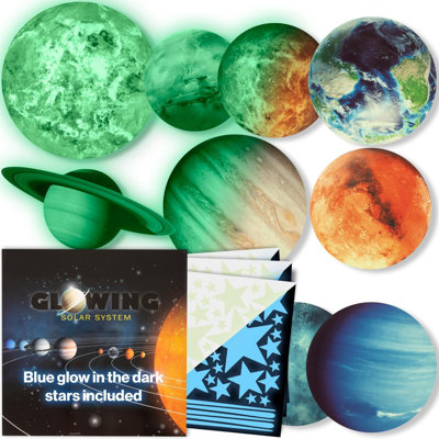 Glow In The Dark Stars And Planets, Bright Solar System Wall Stickers -Glowing Ceiling Decals For Kids Bedroom Any Room,Shining Space Decoration, Birthday Christmas Gift (Blue)