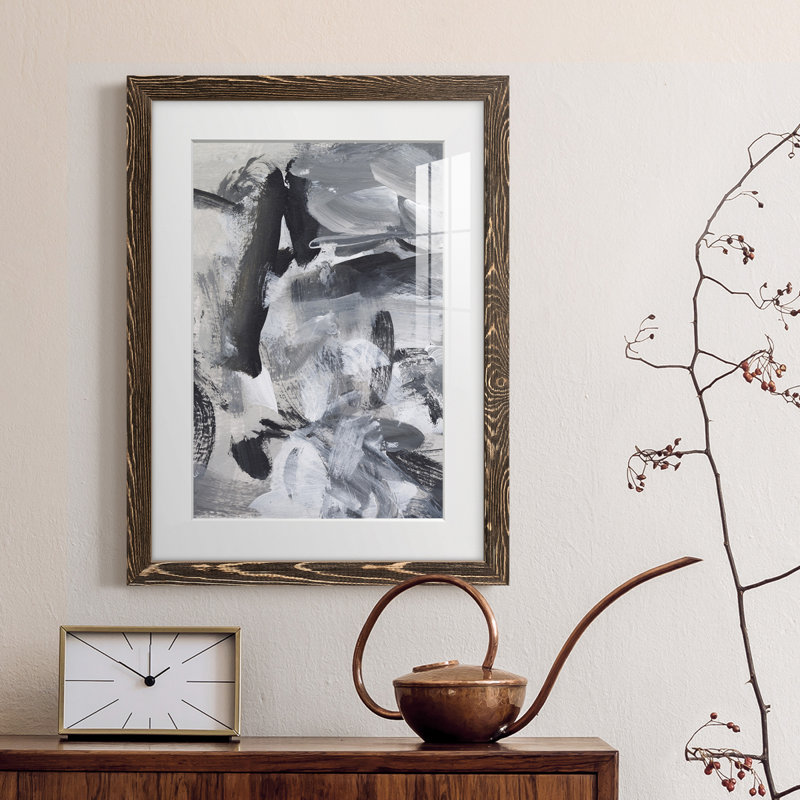 «Black and White Mix III» - Peinture encadrée, Noyer, H 38 po x l 28 po x P 1 po