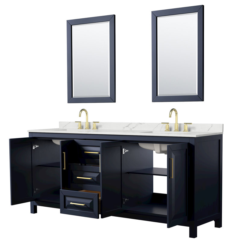 Daria 80 in. with Mirror Vanity, Giotto Quartz, Blue, Brushed Gold