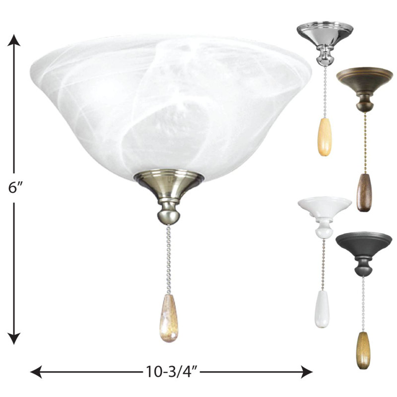 Ventilateur de plafond universel 2 lumières, Nickel brossé / Blanc