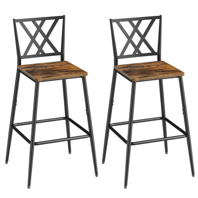 Bar Stools, Set of 2, Counter Height Stools with Backrest and Footrest, Industrial-Style Bar Stools with Tapered Legs and Adjustable Feet, for Kitchen, Dining Room, Bar, Cafe, and Home Office