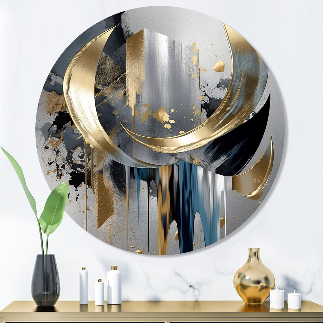 Abstract Golden Grey Metal Abstract Round Wall Decor Design Art