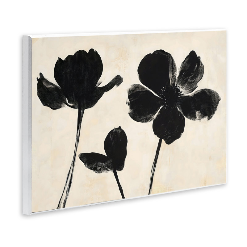 Plaque murale Inky Black Florals Silhouette, design par Creative Studio, H 13 po x l 19 po
