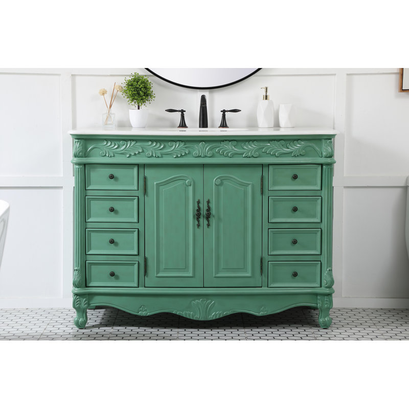 Mariella 48'' Single Bathroom Vanity with Top, Vintage Mint, Antique White