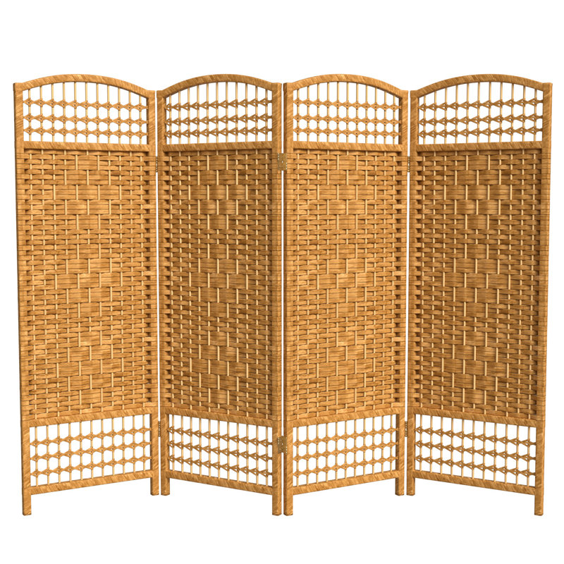 47.25" x 48" Fiber Weave 3 Panel Room Divider, Light Beige, 4 Panel