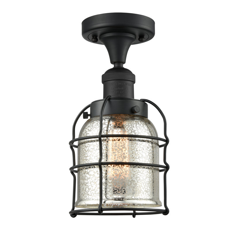 Plafonnier semi-encastré 1 lumière 6 po Shaun, Ampoule non incluse, Argent mercuré plaqué, Noir mat