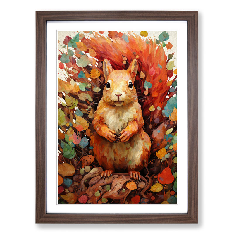 Squirrel Colour Field - Framed Print, 46cm H x 34cm W x 2cm D, Walnut