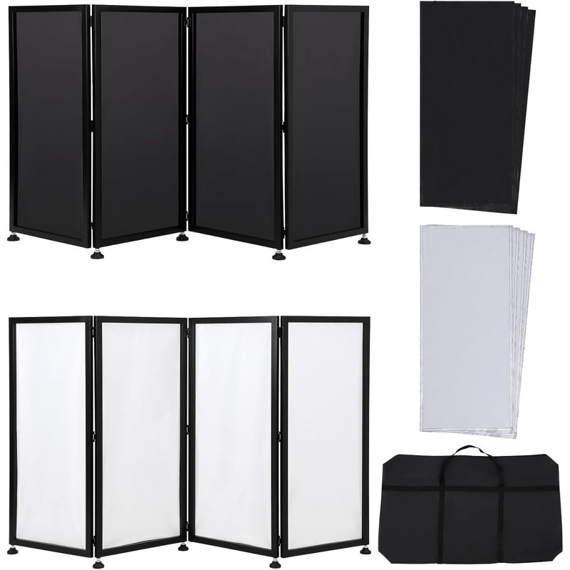 Panneaux de kiosque pliables et portables avec sac de voyage et éclairage noir et blanc pour spectacle, fête et rassemblement
