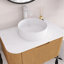 Meuble-lavabo mural de 30 po avec bords arrondis et conception rayée, armoire de rangement avec tiroir, jumelé à un lavabo rond en céramique blanche-1857984555