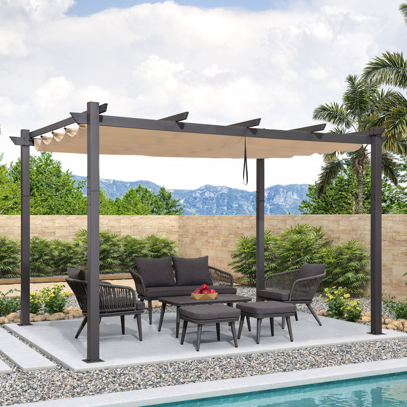 13 Ft. W x 10 Ft. D  Aluminum Pergola with Canopy,Khaki, Khaki