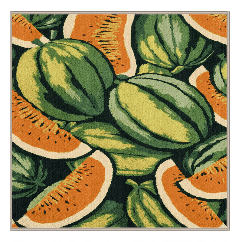 Washable Ambrosia Melon Fruits Area Rug, Square 7'
