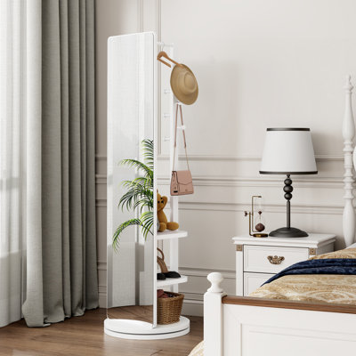 Miroir rotatif multifonctionnel pleine longueur avec support de rangement à crochets