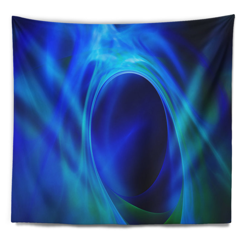 Tapisserie texturé de bleu psychédélique à cercle abstrait, H 50 po x l 60 po