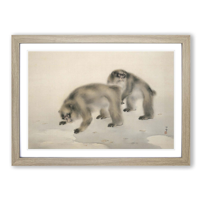 Two Monkeys by Kansetsu Hashimoto - Picture Frame Painting Print, Oak Framed, 48cm H x 65cm W x 2cm D