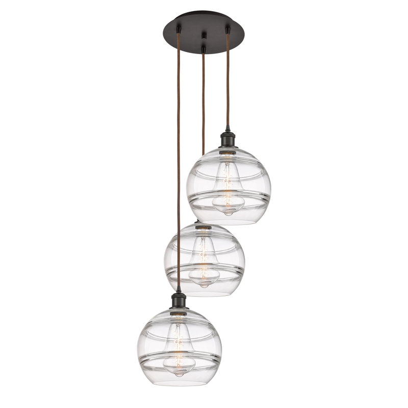 Luminaire suspendu en grappe à 3 lumières Chartoff, H 35,63 po x l 16,5 po x P 16,5 po, Transparent, Bronze huilé