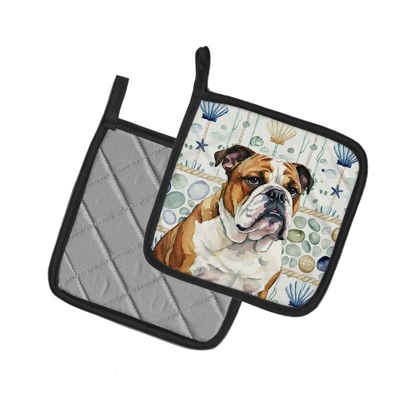 Paire de poignées en verre de mer Brindle and White English Bulldog Coastal