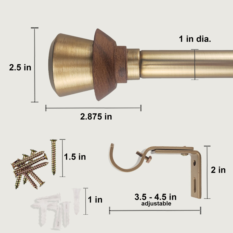 Tringle à rideaux simple ajustable 1 po de diamètre Tyena, Laiton antique, 72 - 144