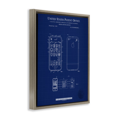 Cell Phone Blueprint Framed Floater Canvas Wall Art by Karl Hronek