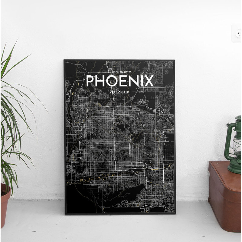 « phoenix city map », reproduction d’impression sur affiche en luxe, H 27,6 po x l 19,7 po x P 0,05 po