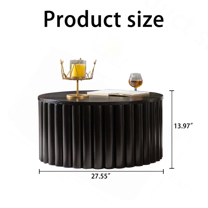 Table basse ronde en bois fabriquée à la main avec plateau relevable et rangement pour le salon sans assemblage requis, Noir