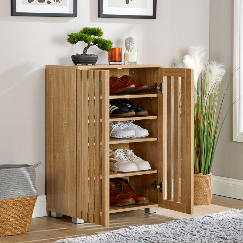 Boehike 15 Pair Shoe Storage Cabinet, Medium Wood