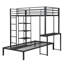 Structure de lit mezzanine en métal avec bande lumineuse à DEL, tablettes de rangement latérales et bureau intégré, lit superposé en métal de taille double / double