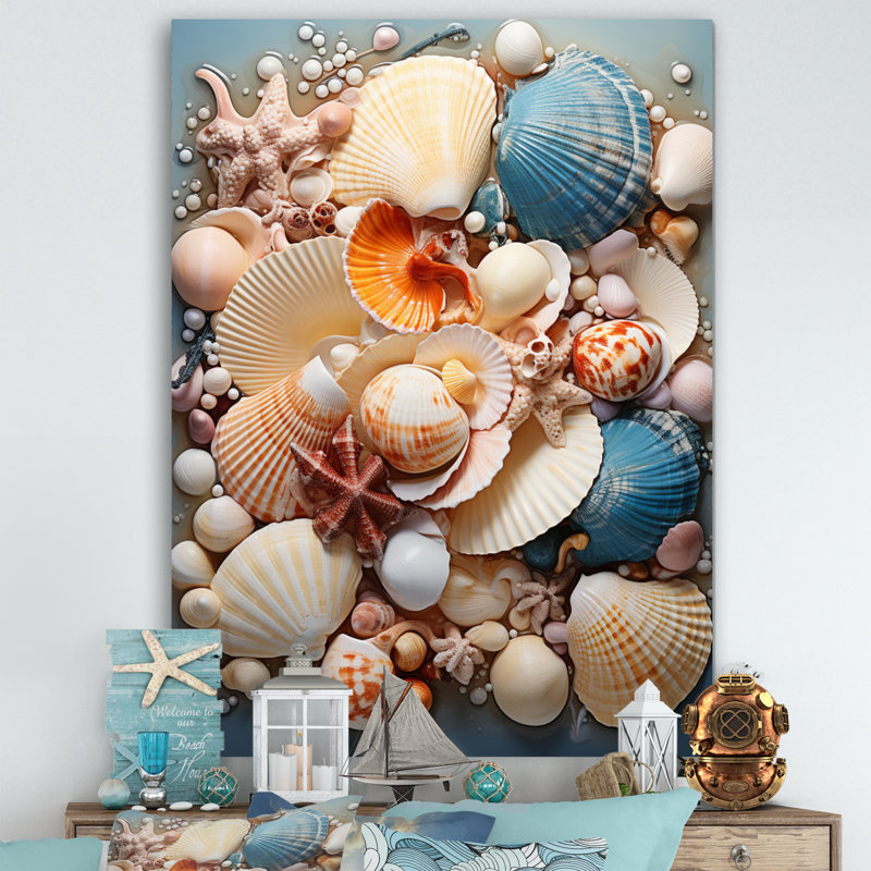«Beach Photo Seashell Symphony V - Coastal Animal», reproduction d'art mural, H 32 po x l 24 po x P 1 po, Toile tendue