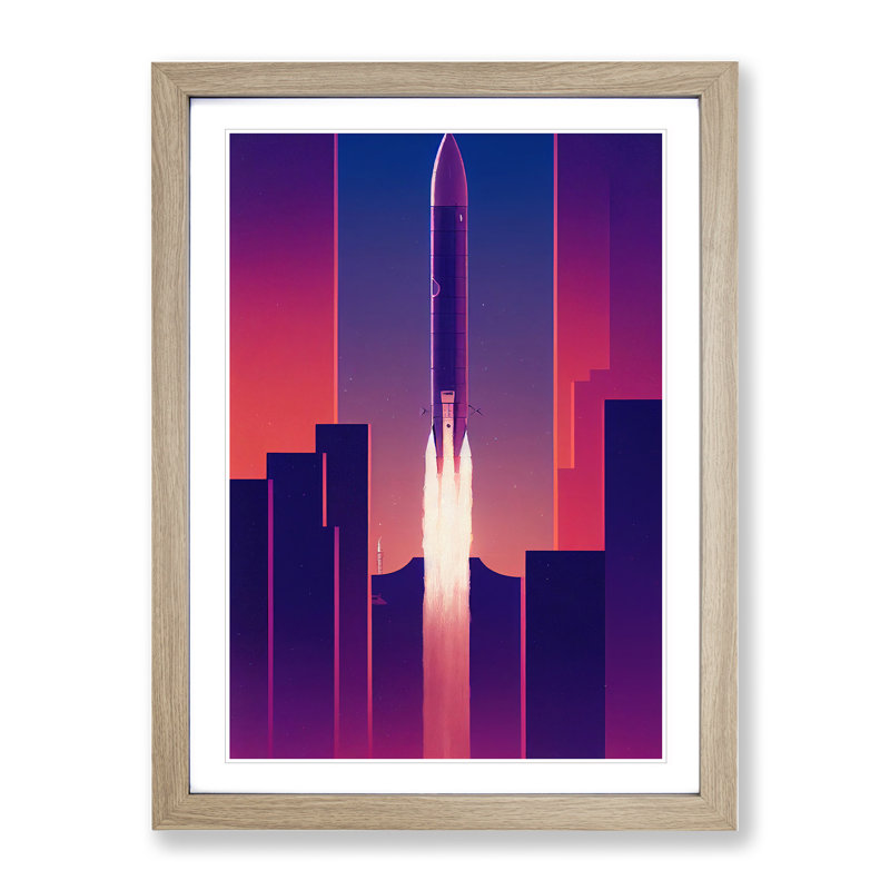 Spaceship No.3 - Single Picture Frame Print, 46cm H x 34cm W x 2cm D, Oak