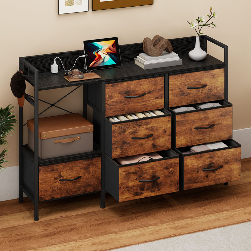 7 Drawer Chest of Drawers, Brown/Black