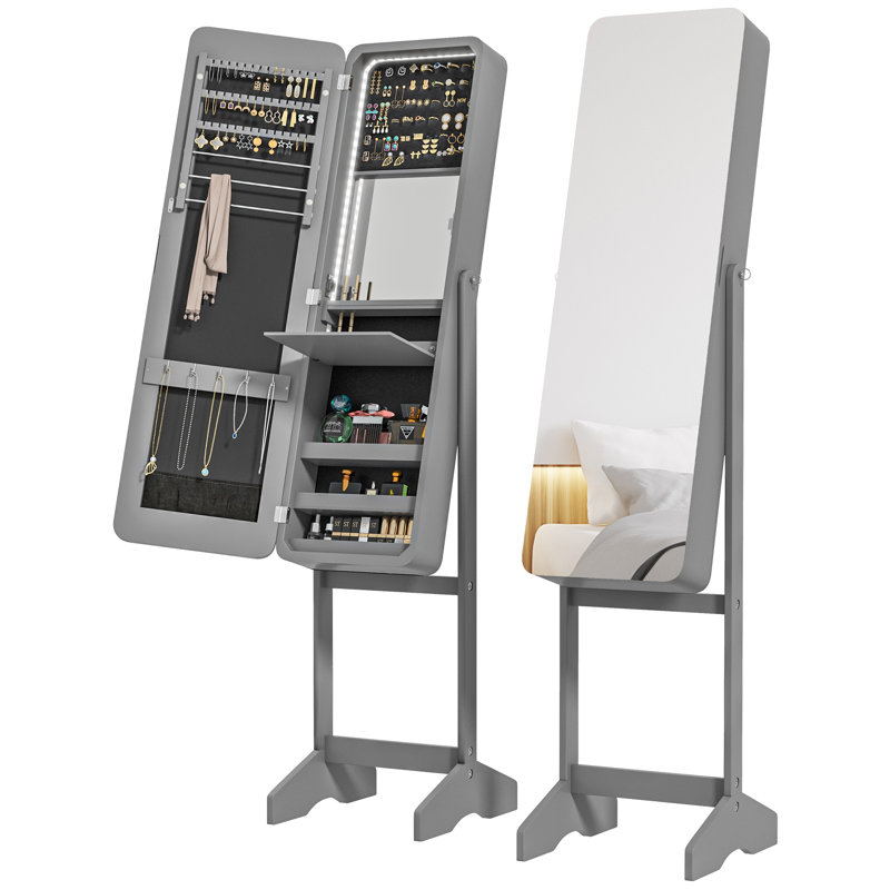 Armoire à bijoux autoportante à miroir avec lumières DEL et support