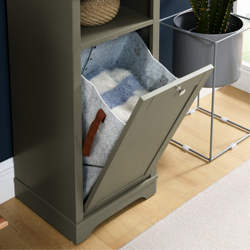 Rangement de salle de bain de 64 po de hauteur avec panier à linge - Armoire grise à 4 tablettes réglables pour espaces de rangement compacts et polyvalents