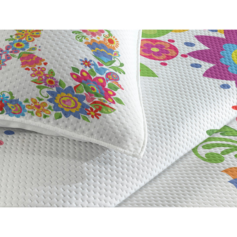 Groovy Floral Coverlet, King Bedspread + 2 Shams