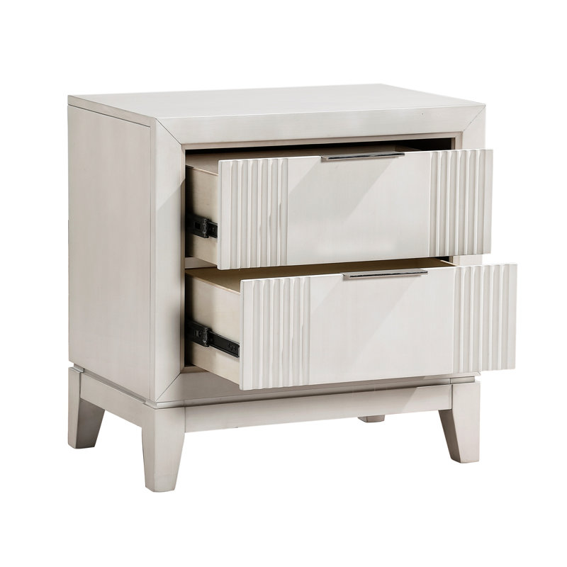 Table de chevet moderne blanche à 2 tiroirs, pour une chambre à coucher gracieuse 2