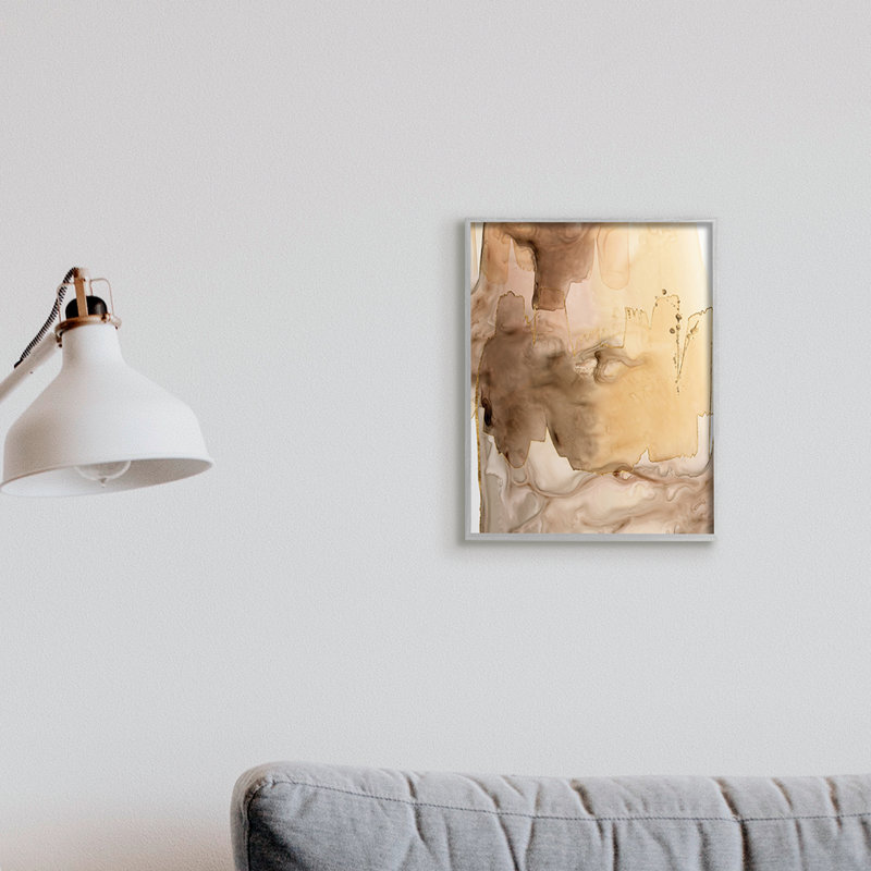 Abstrait de peinture mouillée, coups d'aquarelle brune, H 14 po x l 11 po, Giclée encadrée noir minuit