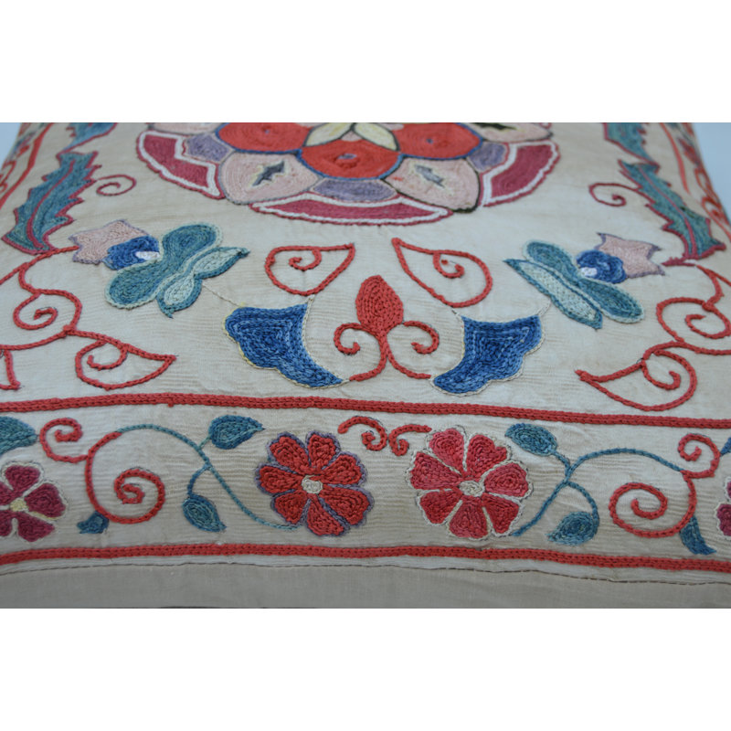 Floral Throw Pillow, Red/White/Beige