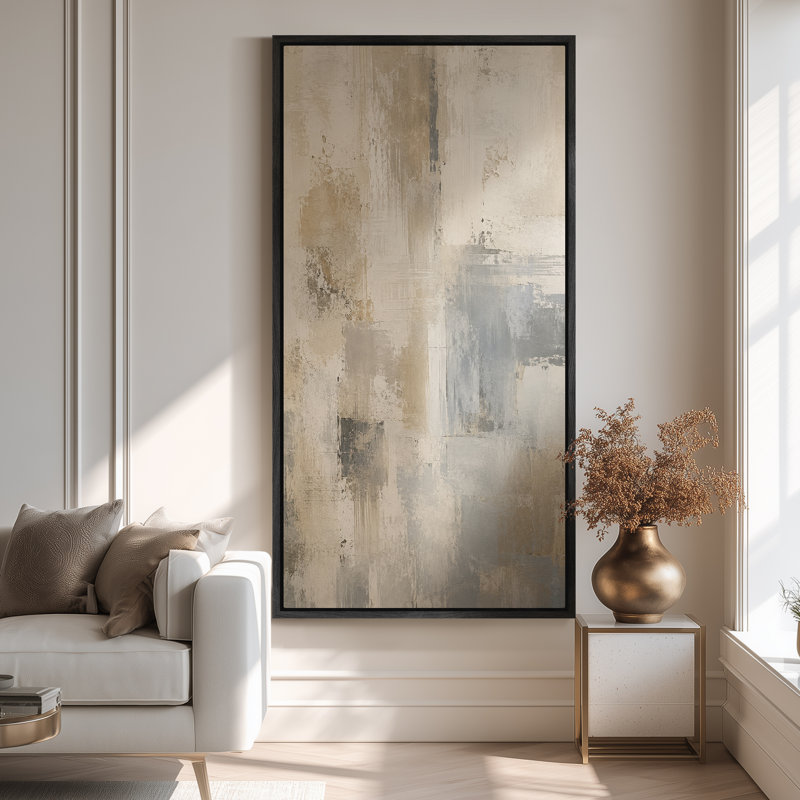 Grande toile murale encadrée, décor vertical abstrait doux et neutre - 60 po x 20 po, 60 po x 30 po, 60" H x 30" W, Black