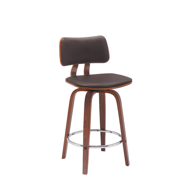 Tabouret pivotant en bois massif Aylis, Tabouret de comptoir (siège d'une hauteur de 26 p, Brun, Brun