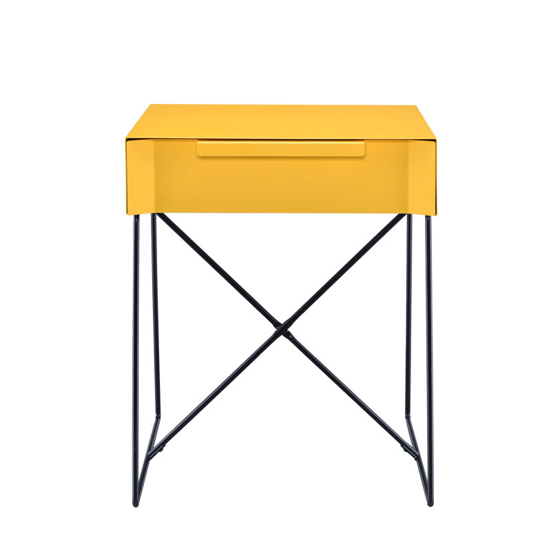 Table de bout avec rangement Emig, Jaune
